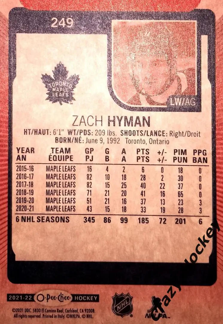 Base card / Red Border / Toronto Maple Leafs / Zach Hyman 1