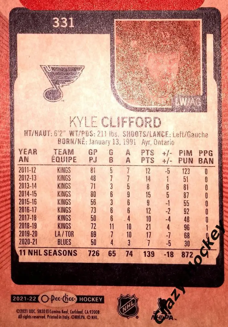 Base card / Red Border / St. Louis Blues / Kyle Clifford 1