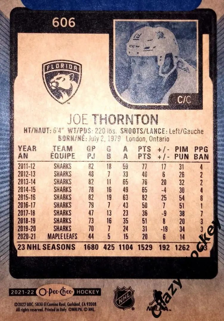 Base card / Blue Border / Florida Panthers / Joe Thornton 1