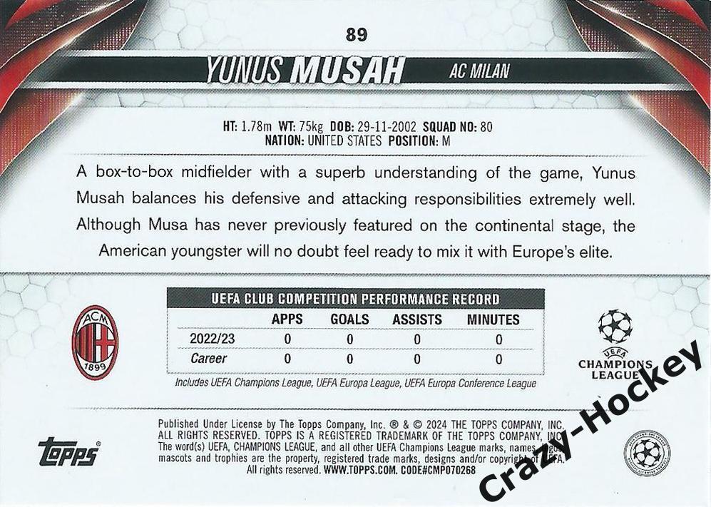 Yunus Musah (A.C. Milan, Base card) 1