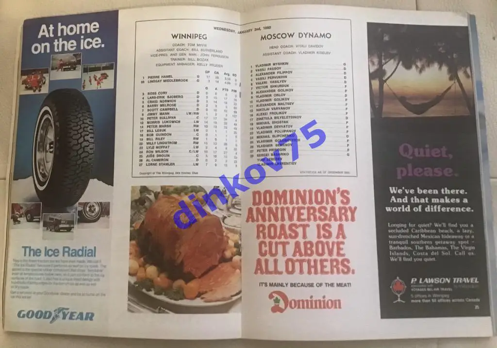 Программа Виннипег Джетс Канада - Динамо Москва СССР Россия 1980 1