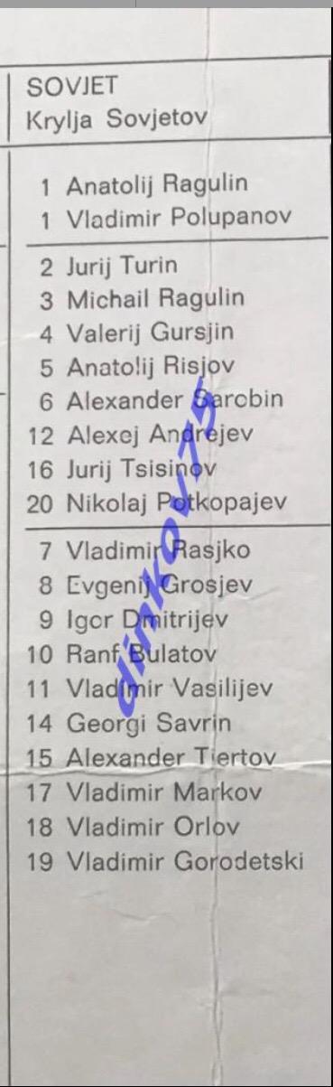 Программа с участием Крылья Советов Москва турнир 1967 1968 Ahearne Cup в Швеции 1