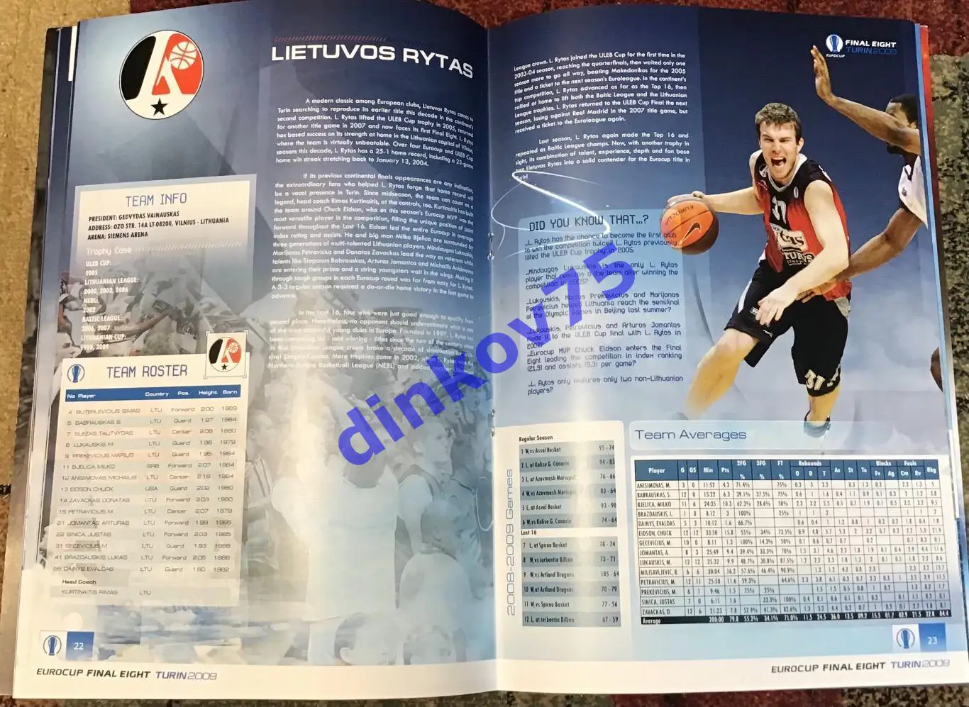 Программа финал Кубок Европы 2009 Динамо Москва, Летувос Ритас Автограф Д. Блатт 3
