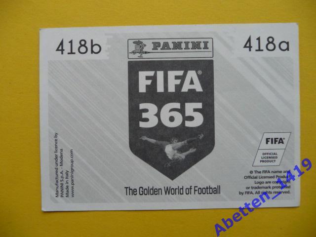 Коллекционная наклейка № 418б, 418 Panini FIFA 365 1