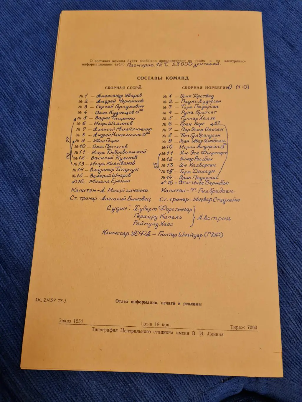 12.09.1990 СССР- Норвегия.Программа +билет. 1