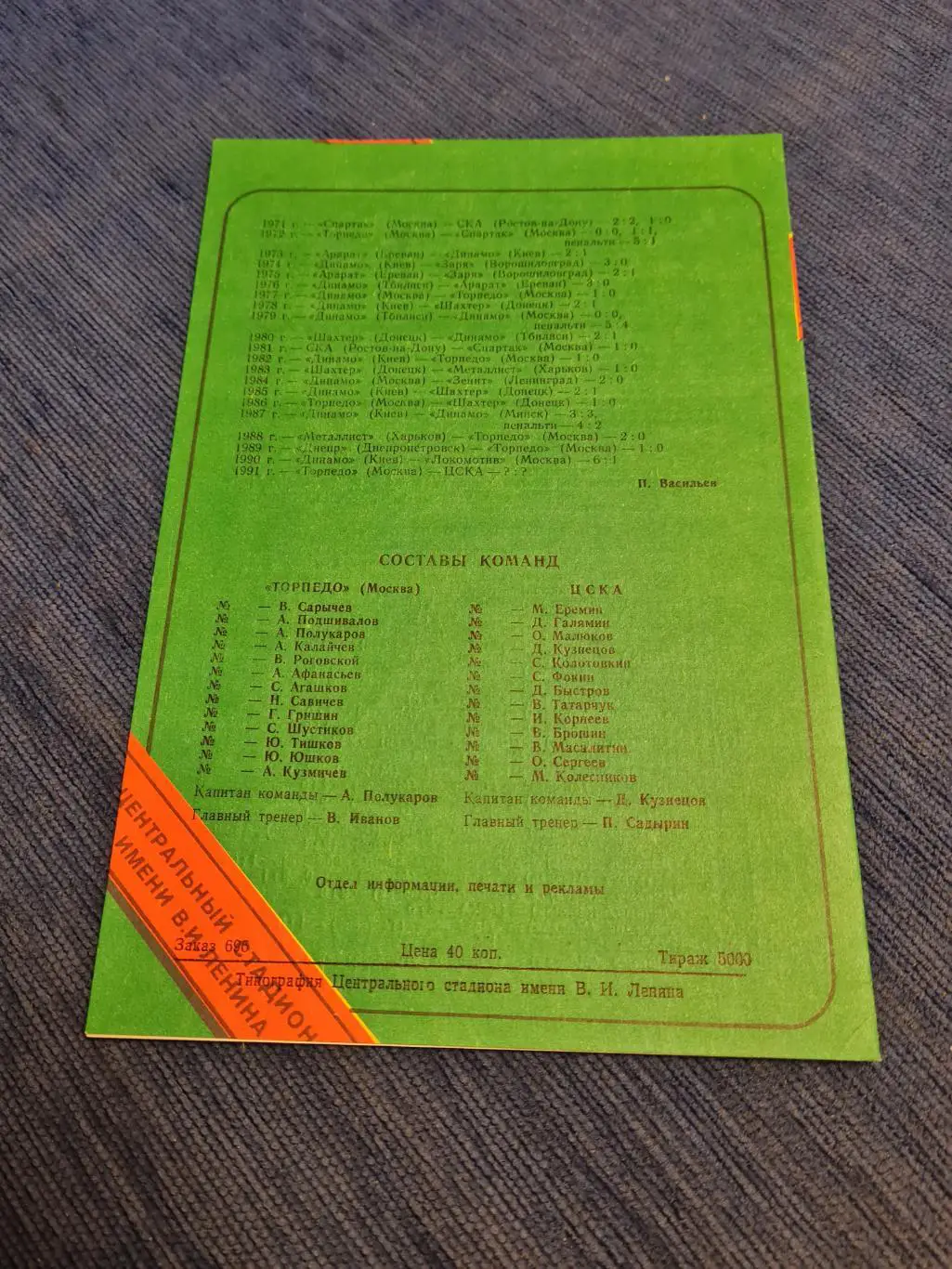 23.06.1991 ТорпедоЦСКА . 4программки + билет. 1