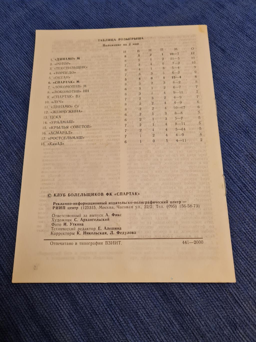 03.05.1993. Спартак - Динамо Москва. Программа +билет. 1