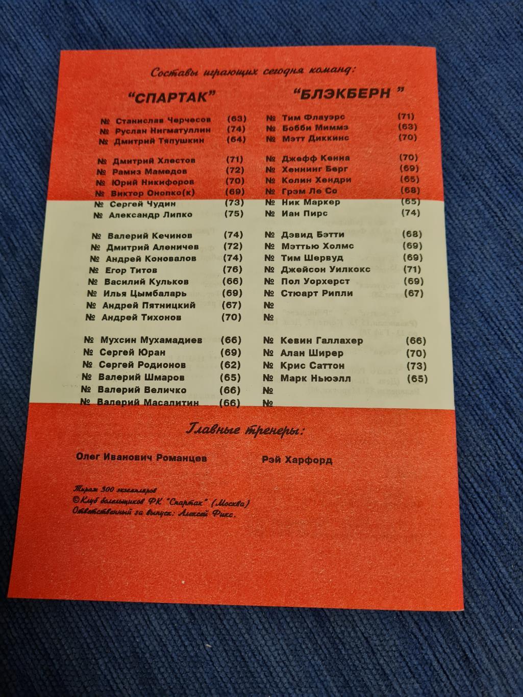 1995 . Спартак-Блэкберн.КБ. 1