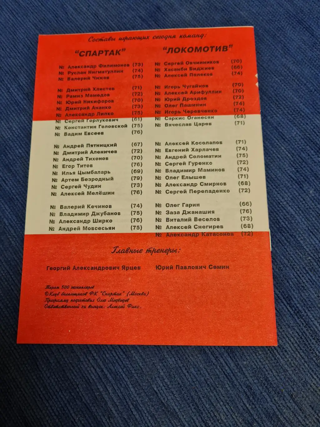 11.05.1996. Локомотив- Спартак. 4 программки +билет. 4