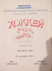 СКА Ленинград — Химик Воскресенск 21.09.1986. Официальная программа