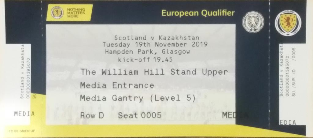 Шотландия — Казахстан 19.11.2019. Билет к матчу