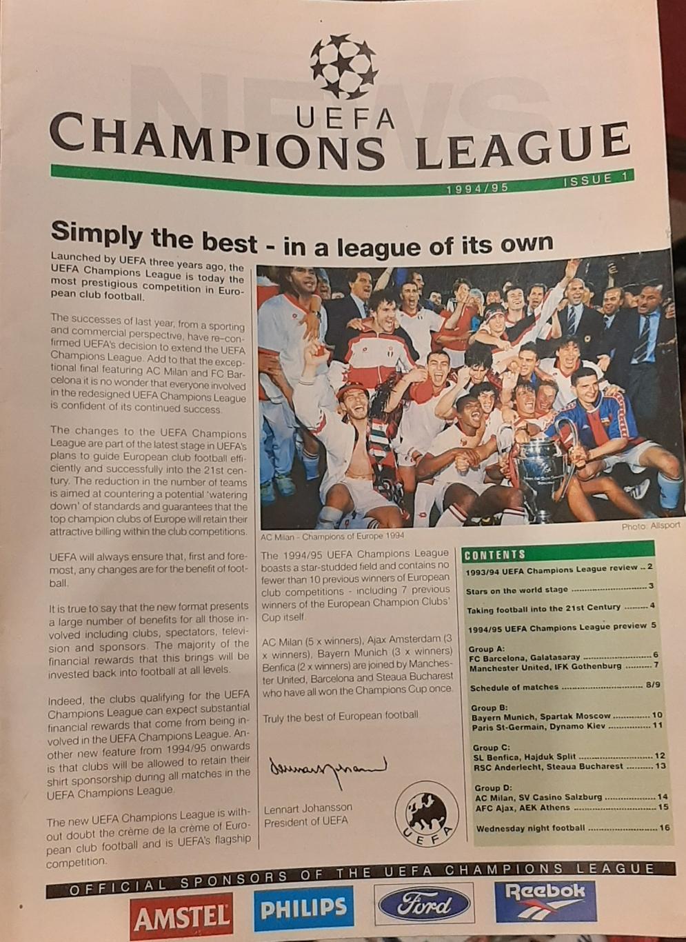 Лига чемпионов 1994/1995. Анонс сезона. Официальный буклет