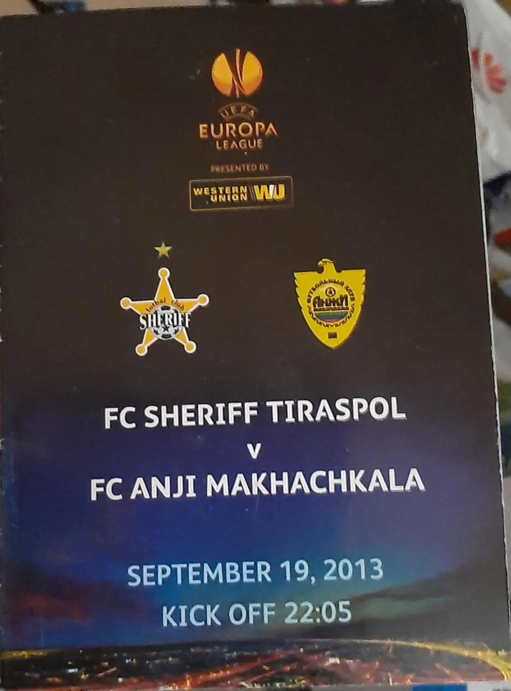 Шериф Тирасполь — Анжи Махачкала 19.09.2013. Лига Европы. Официальная программа