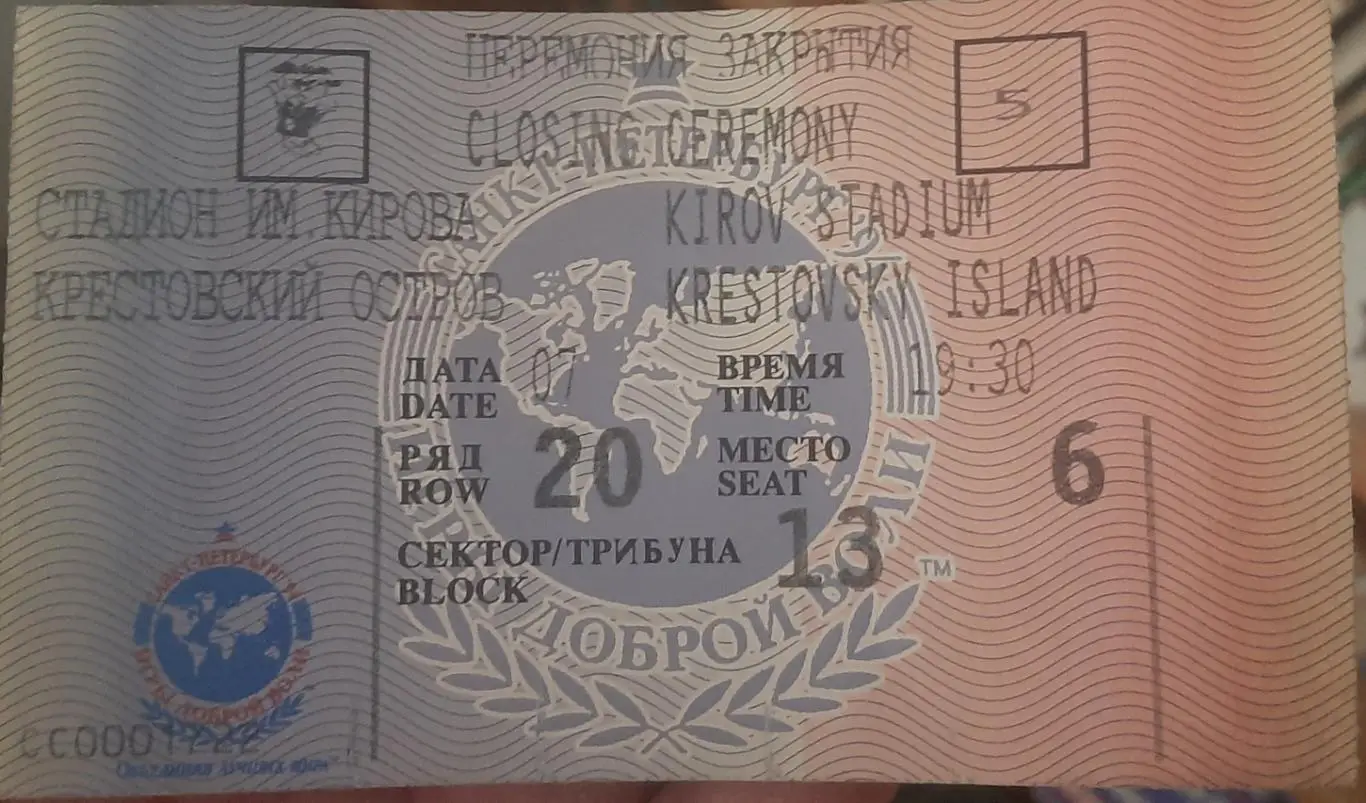 Сборная России — сборная Мира 07.08.2018. Билет с матча