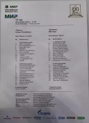 Зенит — Динамо Москва 26.10.2025. Стартовый протокол