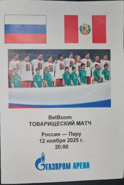 Россия — Перу 12.11.2025. Программа медиа-службы Газпром-арена