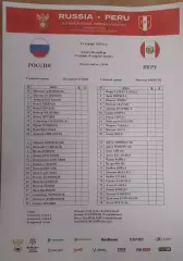 Россия — Перу 12.11.2025. Стартовый протокол матча. Русская версия