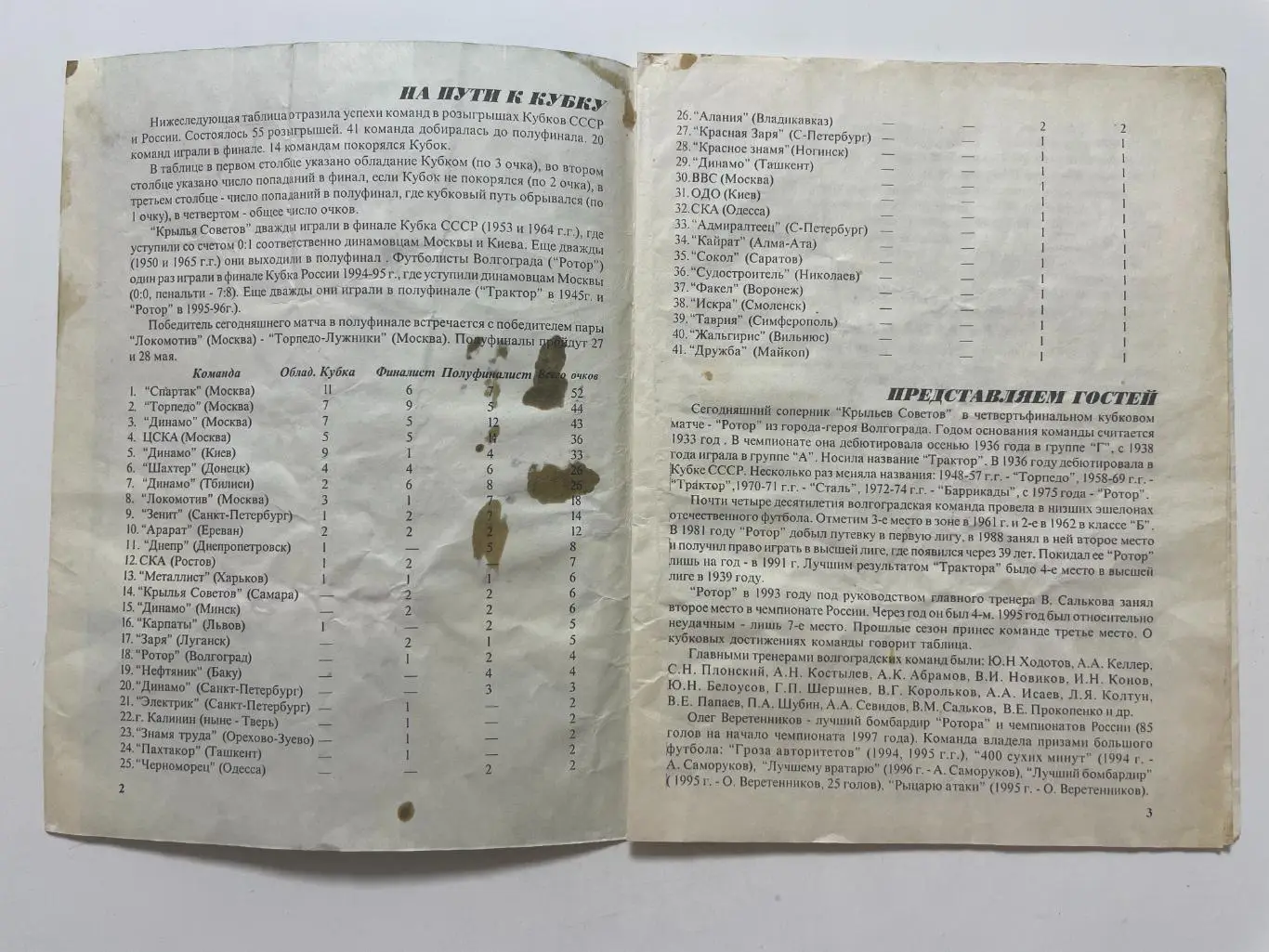 Крылья Советов (Самара)- Ротор(Волгоград) Кубок России 1/4 финала 1996/97 г. 1