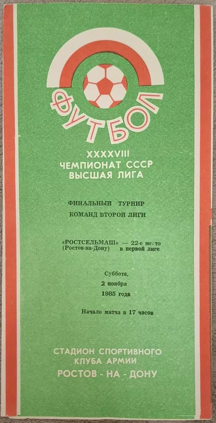 ростсельмаш ростов-на-дону-звезда джизак/искра смоленск 02.11.1985 пер.турнир