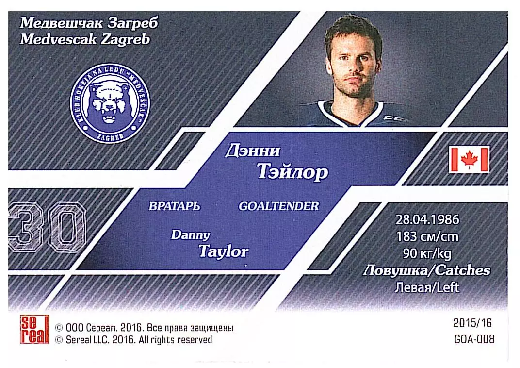Вратари 15/16 Дэнни Тэйлор Медвешчак 1