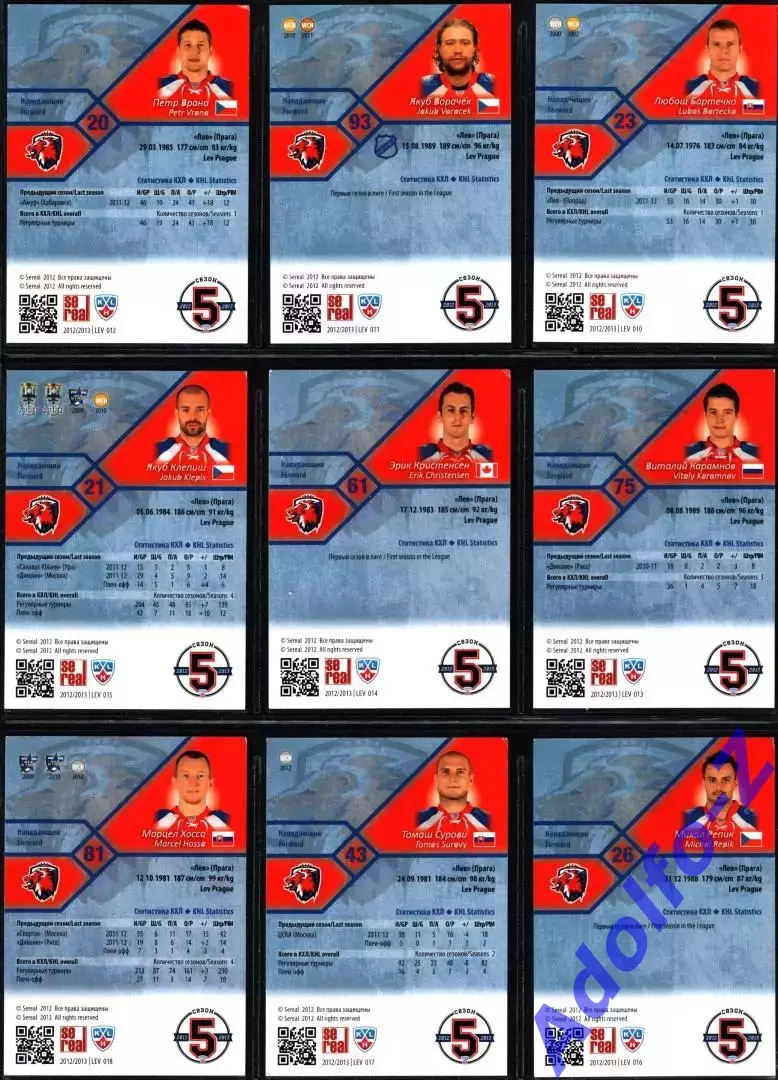 Sereal КХЛ 2012/2013 полный базовый сет 18 карт ХК Лев Прага 3