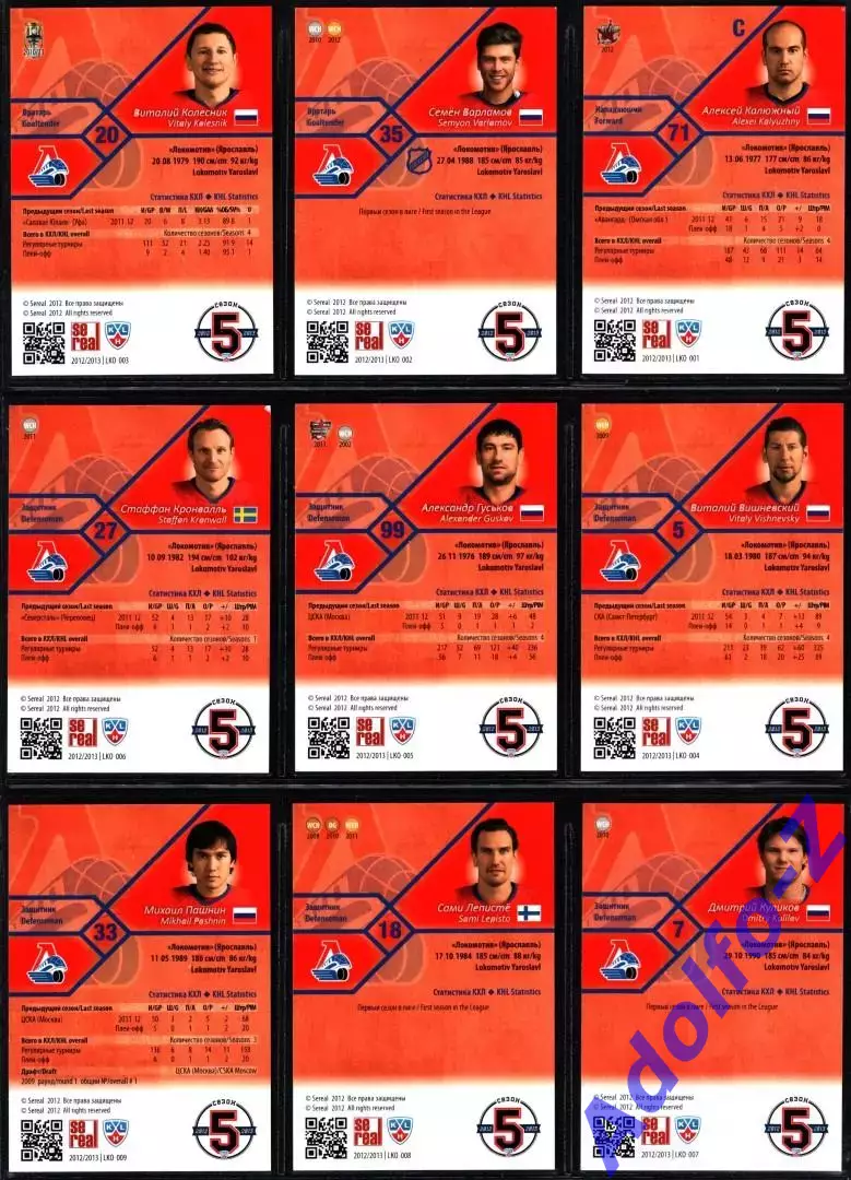 Sereal КХЛ 2012/2013 полный базовый сет 18 карт ХК Локомотив Ярославль 2