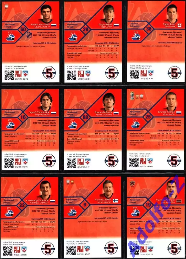 Sereal КХЛ 2012/2013 полный базовый сет 18 карт ХК Локомотив Ярославль 3