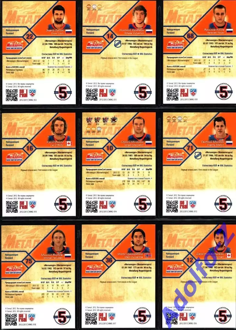 Sereal КХЛ 2012/2013 полный базовый сет 18 карт ХК Металлург Магнитогорск 3