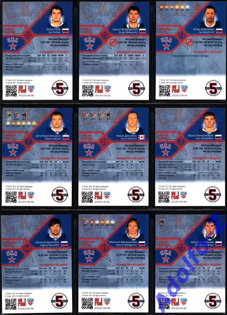 Sereal КХЛ 2012/2013 полный базовый сет 18 карт ХК СКА Санкт-Петербург 2