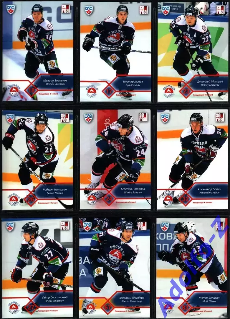 Sereal КХЛ 2012/2013 полный базовый сет 18 карт ХК Торпедо Нижний Новгород 1