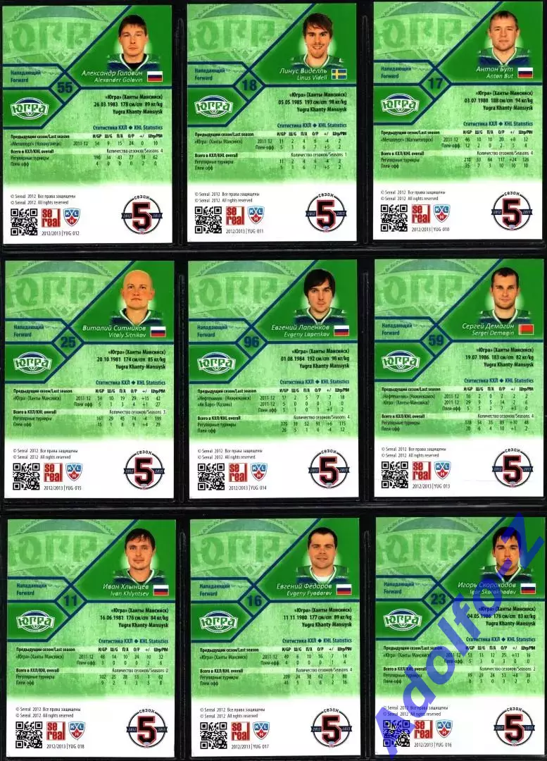 Sereal КХЛ 2012/2013 полный базовый сет 18 карт ХК Югра Ханты-Мансийск 3