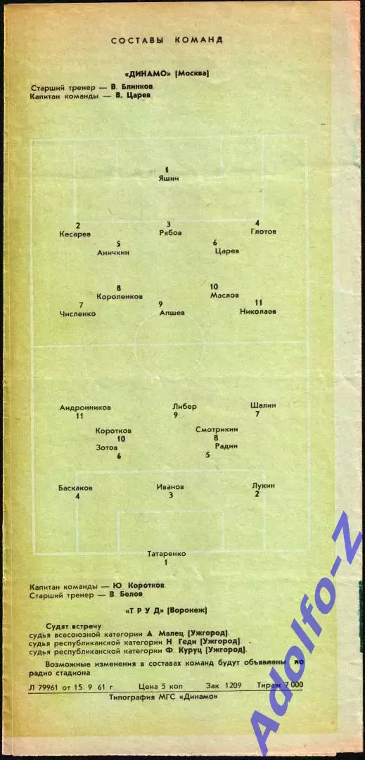 1961. Динамо Москва - Труд Воронеж 1