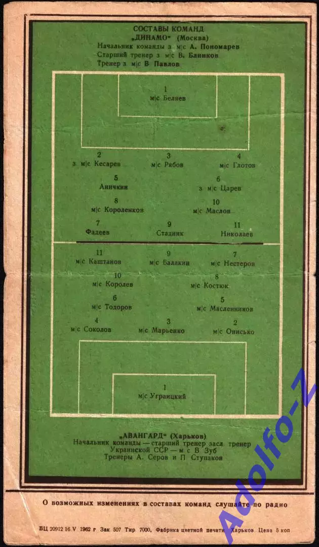 1962. Авангард Харьков - Динамо Москва 1