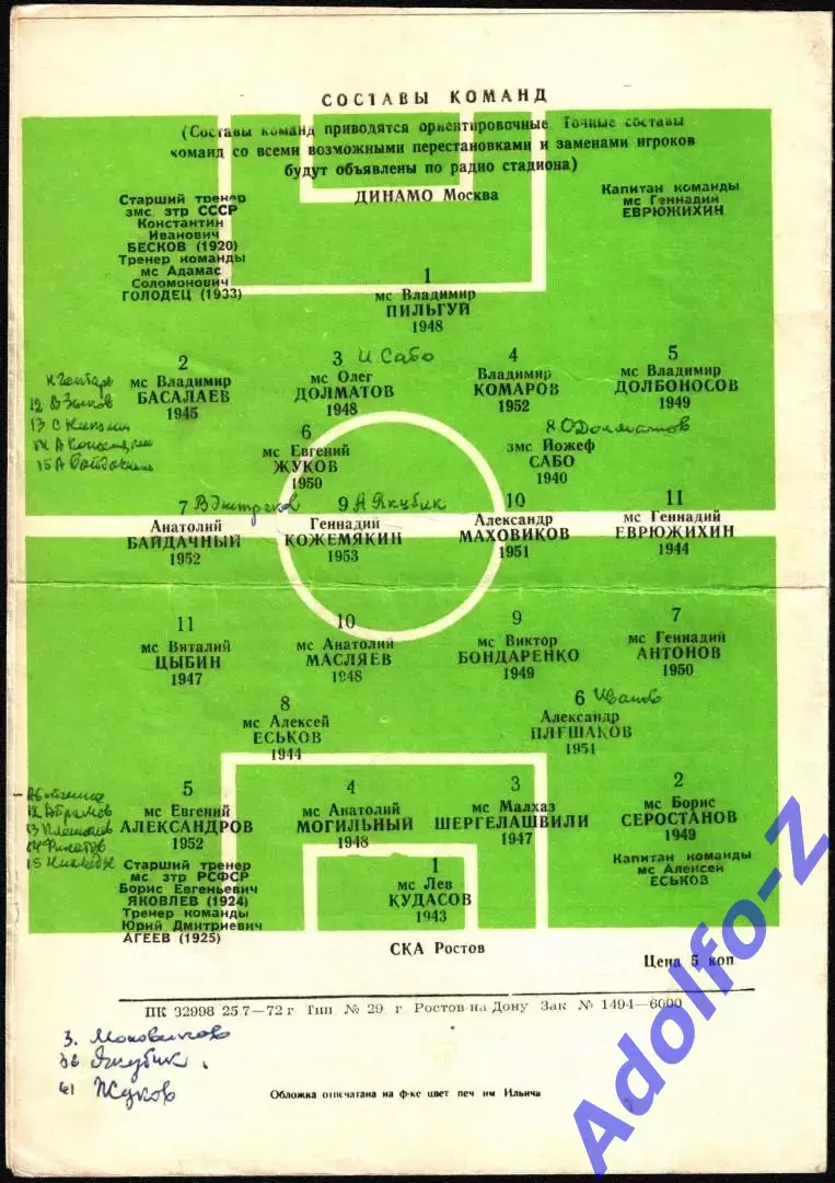 1972. СКА Ростов-на-Дону - Динамо Москва 1