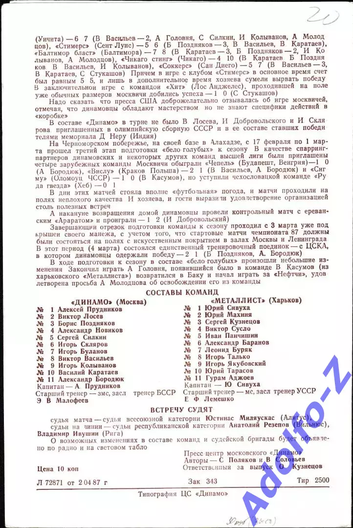 1987. Динамо Москва - Металлист Харьков 1
