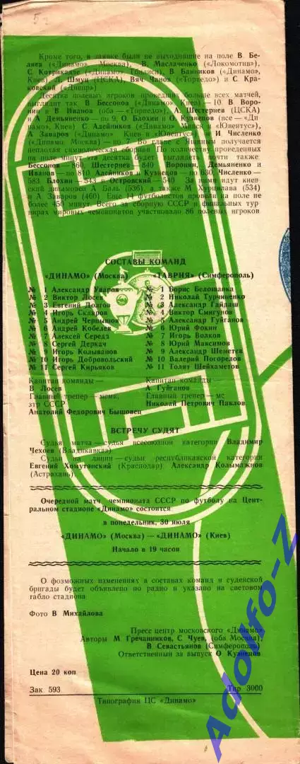 1990. Динамо Москва - Таврия Симферополь. Кубок СССР 1/16 финала 1