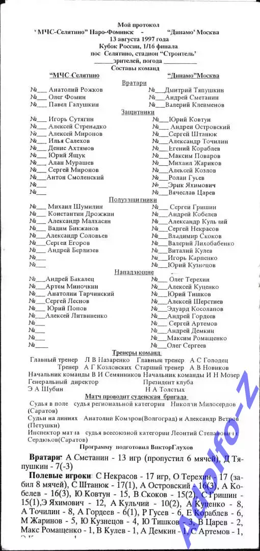 1997. МЧС-Селятино Наро-Фоминск - Динамо Москва. Кубок России 1/16 финала 1