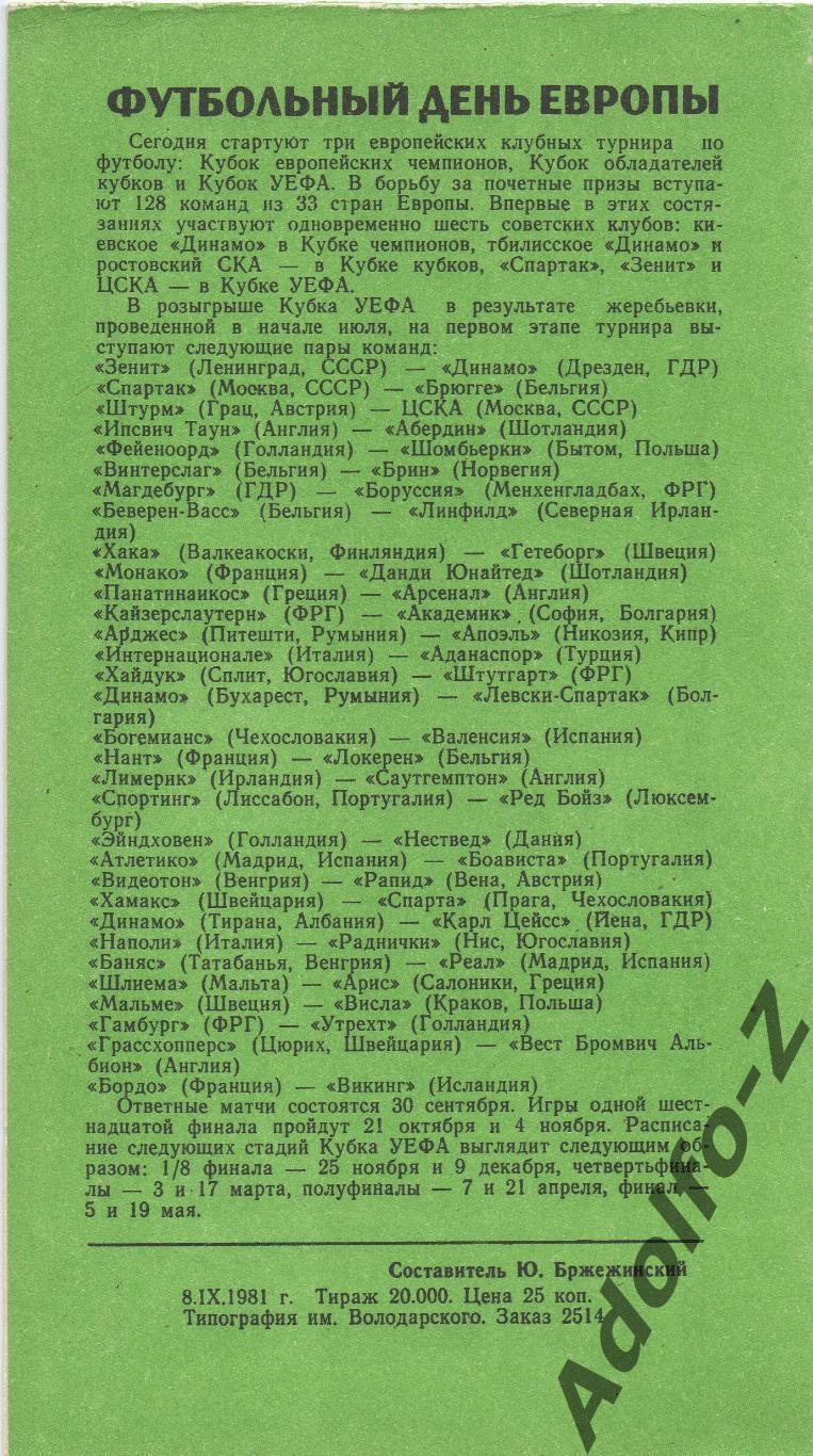 1981. Зенит (СССР) - Динамо Дрезден (ГДР). КУ 1/32 финала 1