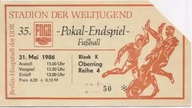 білет НДР DDR-Pokal final Lok Leipzig-Union Berlin 1984 Eintrittsk. match ticket