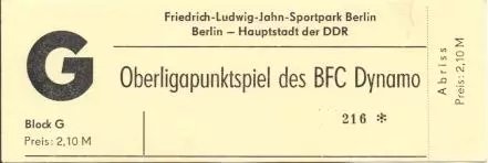 білет Німеч.-НДР DDR-Meisterschaft BFC Dynamo-? 198. Eintrittskarte match ticket