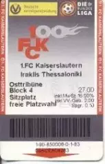білет 1.FC Kaiserslautern Germany/Німеч.-Iraklis Greece/Греція 2000 match ticket