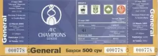 білет Pakhtakor Uzbekistan-Al Talaba Iraq 2003 AFC Champions league match ticket