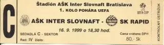 білет Inter Bratislava Slovak/Словач.-SK Rapid Austria/Австрія 1999 match ticket