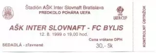 білет Inter Bratislava Slovakia/Словач-FC Bylis Albania/Албан.1999a match ticket