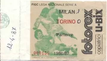 білет Італія Campionato Italia 1986-87 AC Milan-FC Torino biglietto match ticket