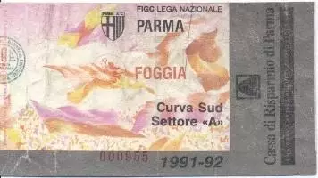 білет Італія Campionato Italiano 1991-92 Parma AC-Foggia biglietto match ticket