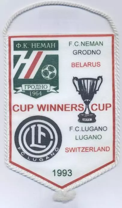 вимпел 18x13 Neman Belarus-FC Lugano Switzerland/Швейцарія 1993 match pennant