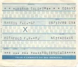 білет Бразилія чемпіонат 1989 championship Brazil Santos-Botafogo match ticket
