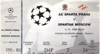 білет Sparta Praha Prague Czech/Чехія-Спартак/Spartak Rus/Рос.1999 match ticket