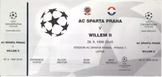 білет Sparta Prague Czech/Чехія-Willem II Netherlands/Нідерл. 1999a match ticket